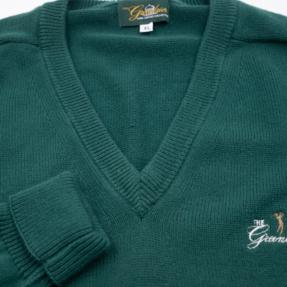 VINTAGE Greenbrier Resort Sam Snead Collection Green Cotton V Neck Sweater XL